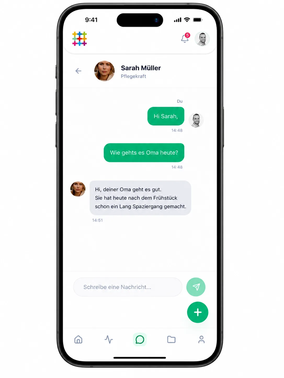 Care updates reach families directly.